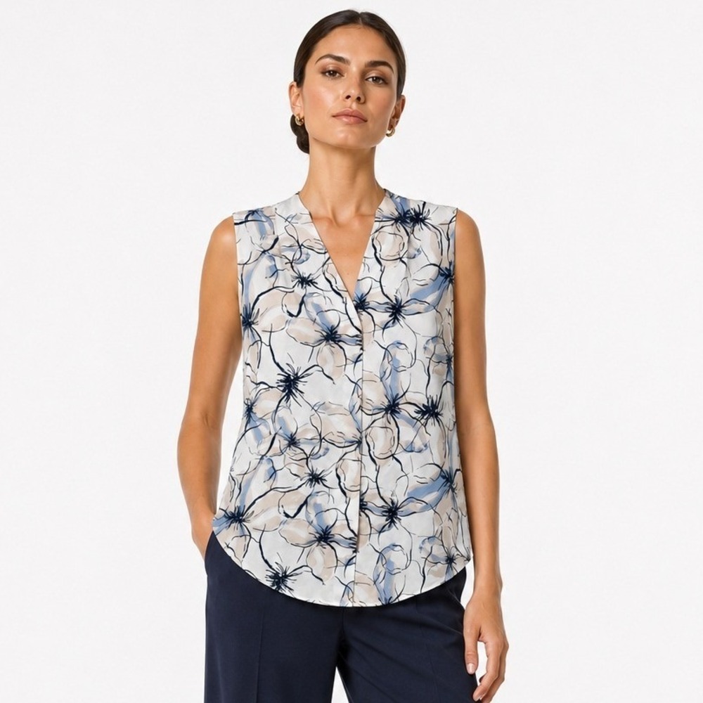 41 Hawthorn Albany Blouse Floral Sleeveless V-Neck Top Blue Blush White Small